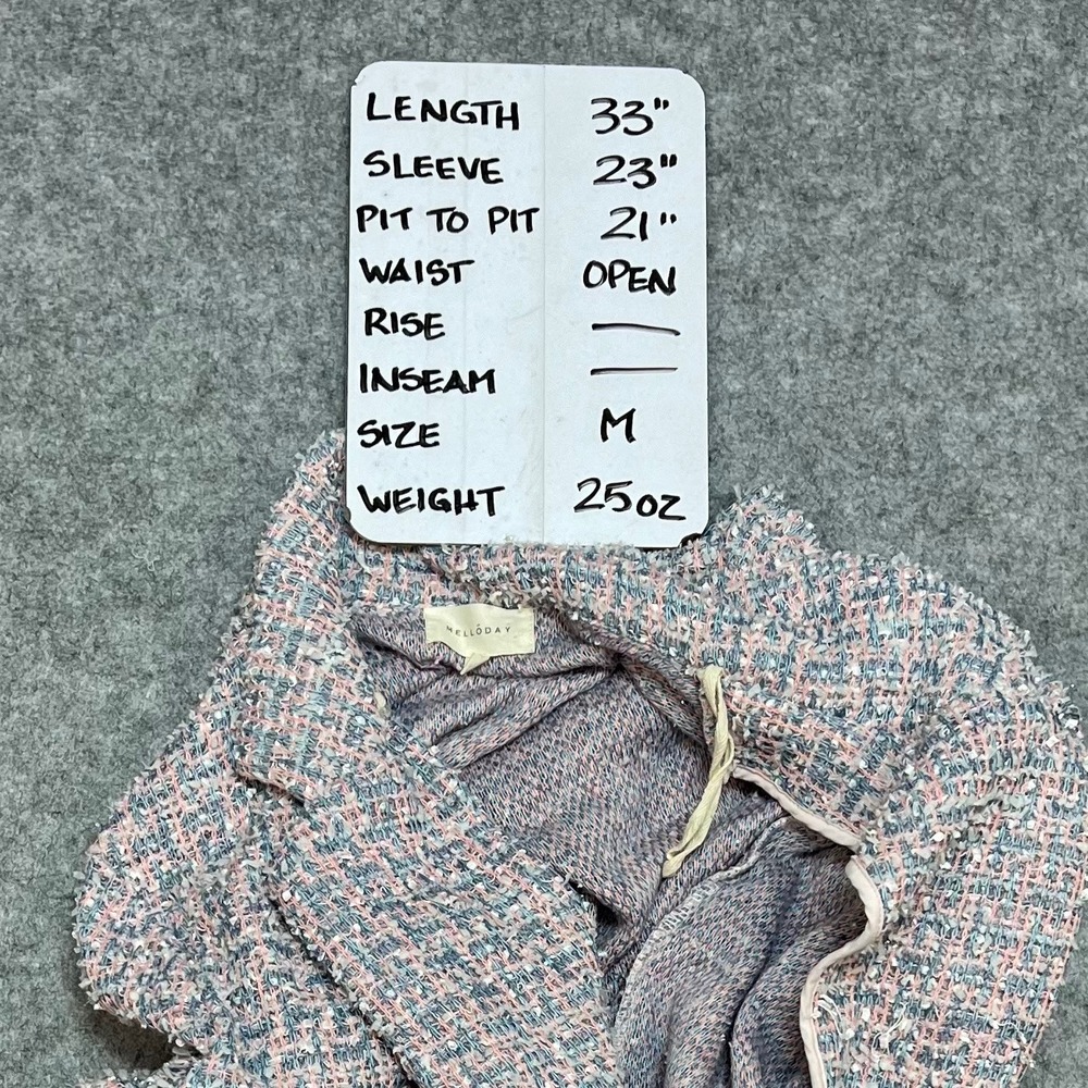 MELLODAY Women's Open Front Tweed Cardigan Jacket Pink‎ Blue Gray Size M - Picture 7 of 7